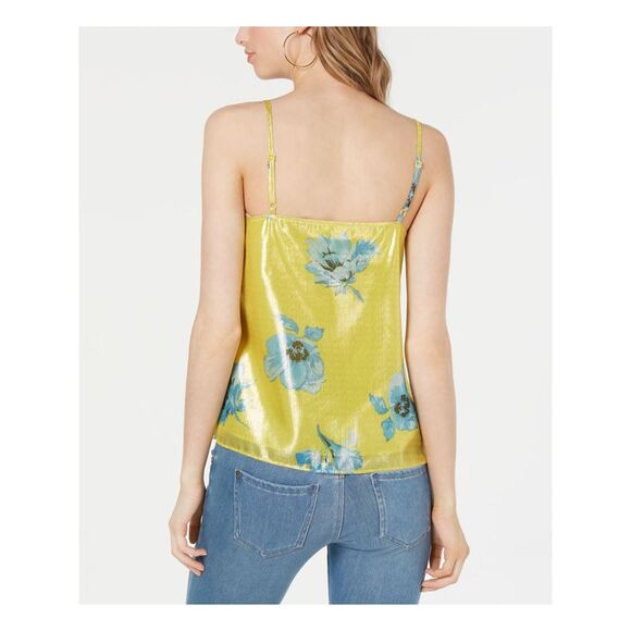 BAR III Womens Yellow Floral Spaghetti Strap V Neck Tank Top Size: XS - Picture 2 of 3